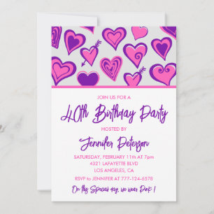 Valentines day 40th birthday invitation pink heart