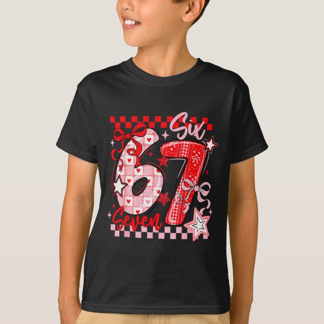 Valentine's Day 67 Six Seven Preppy Hearts Coquett T-Shirt (Front)