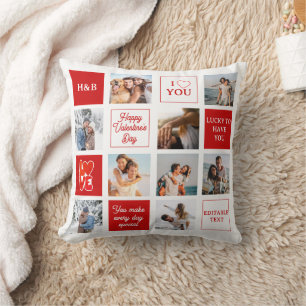 Valentines Day 9 Photo Collage Custom Boyfriend Throw Pillow