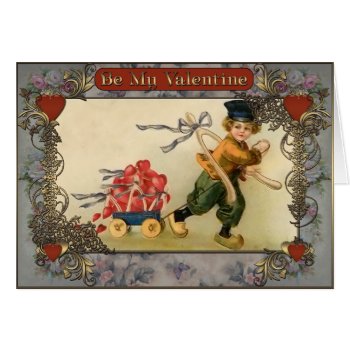Valentine's Day. A Boy Carries A Cart With Flowers by VintageStyleStudio at Zazzle