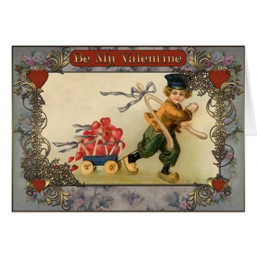 Valentine's Day. A boy carries a cart with flowers (Front Horizontal)