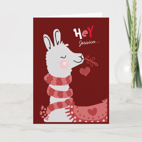 Valentines Day A Whole Llama Love Girls Name Holiday Card