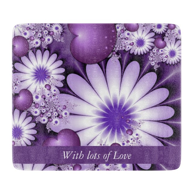 Valentines Day Abstract Flowers & Hearts Fractal Cutting Board (Front)