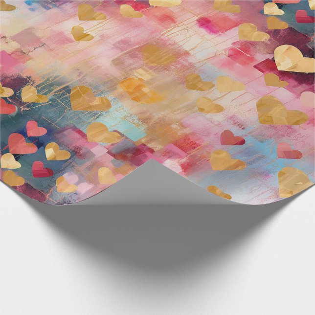 Valentine's Day Abstract Gold Color Hearts Wrapping Paper (Corner)