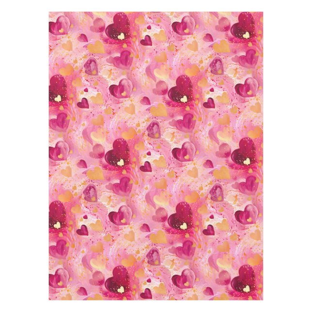 Valentine's Day Abstract Hearts Pink Gold Tablecloth (Front)