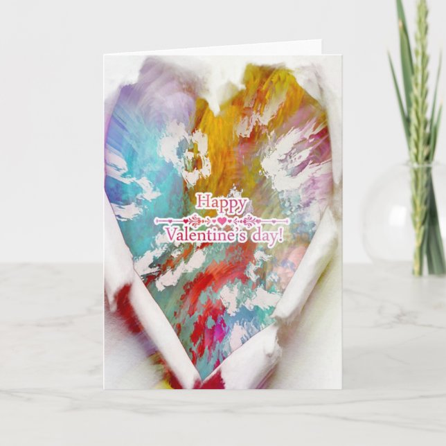 Valentine's Day Abstract torn heart Holiday Card (Front)