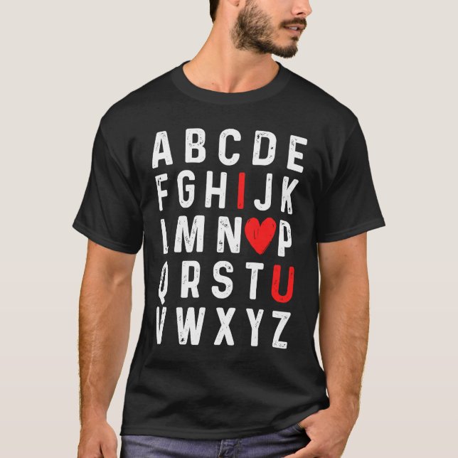 Valentines Day Alphabet ABC I Love You Red Heart T-Shirt (Front)