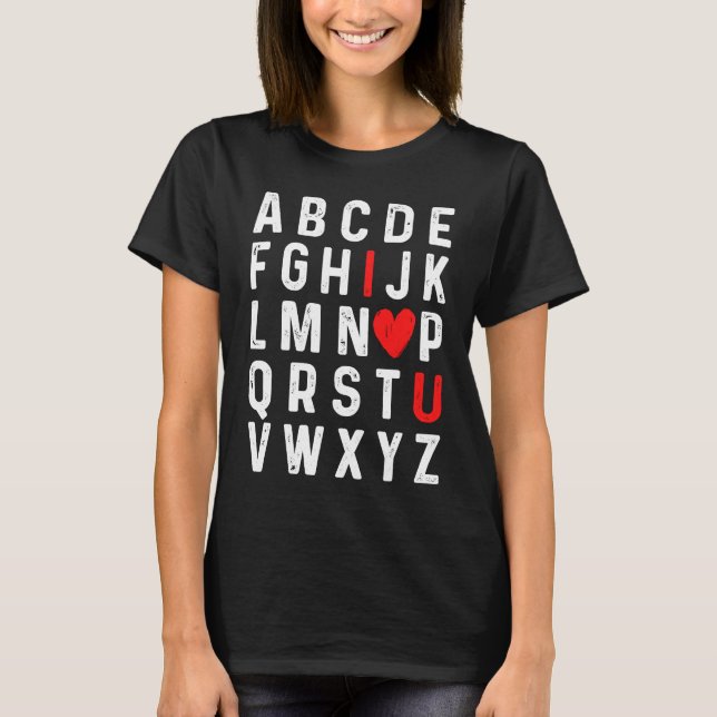 Valentines Day Alphabet ABC I Love You Red Heart T-Shirt (Front)