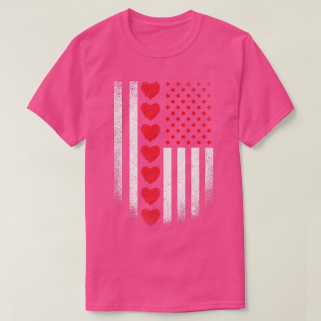 Valentines Day American Flag Red Hearts Mens Boys  T-Shirt (Design Front)