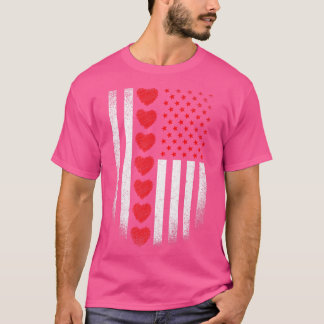 Valentines Day American Flag Red Hearts Mens Boys T-Shirt