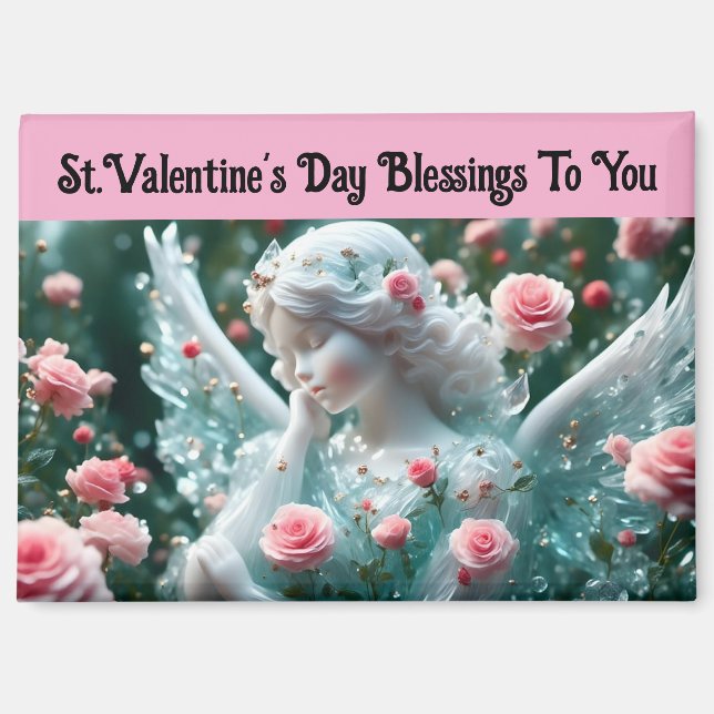 Valentine's Day Angel With Roses Magnet (Front)