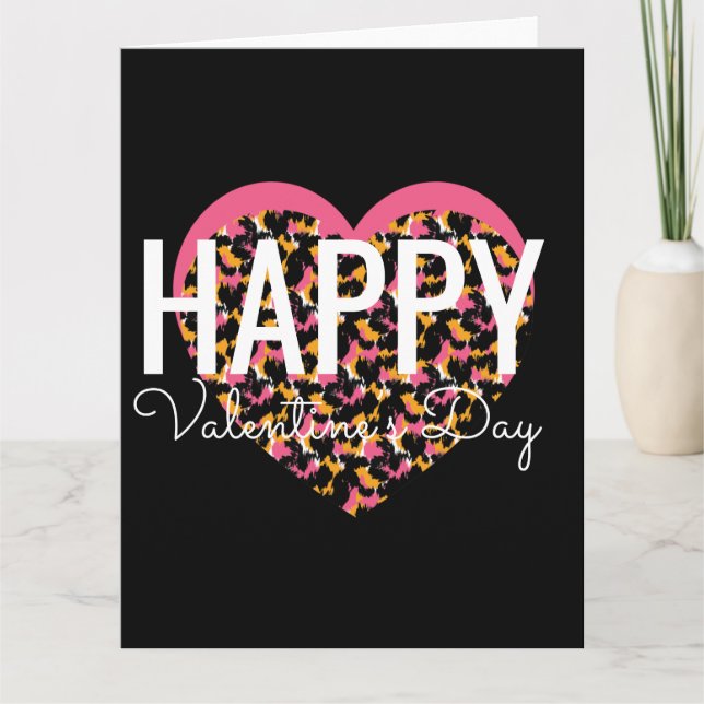Valentines Day Animal Print Heart Card (Front)