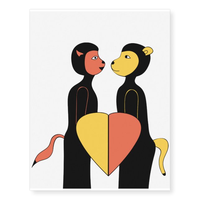 Valentine's Day Animals couple dog and cat love Temporary Tattoos (Front)
