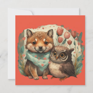 Valentines day animals in love invitation