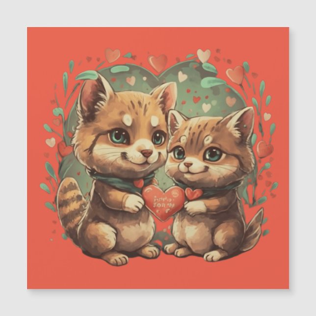 Valentines day animals in love magnetic invitation (Front)
