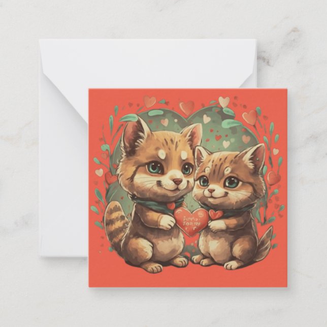 Valentines day animals in love note card (Front)