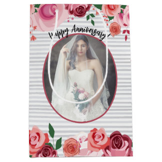 Valentine's Day Anniversary Painterly Roses Photo Medium Gift Bag