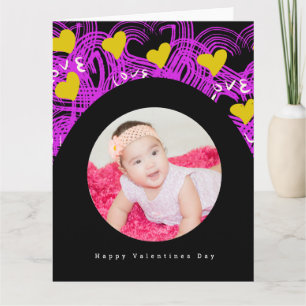 Valentines Day Arch and Doodle Heart Pattern Photo Card