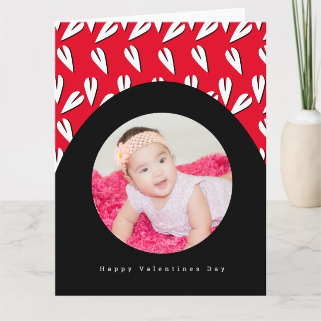 Valentines Day Arch and Hearts Pattern Photo Card (Front)