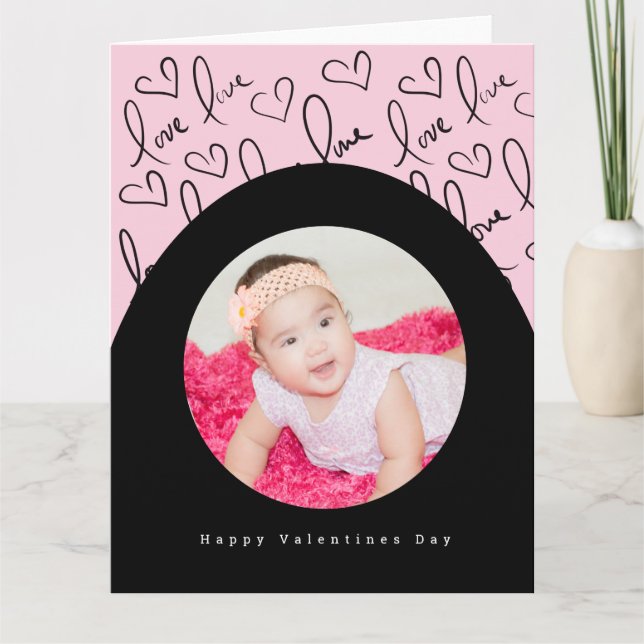 Valentines Day Arch Doodle Hearts Pattern Photo Card (Front)