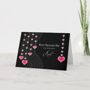 Valentine's Day - Aunt - Black/Pink Hearts Holiday Card