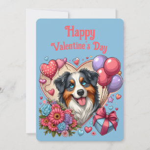 Valentine's Day - Australian Shepherd 4 -  Holiday Card
