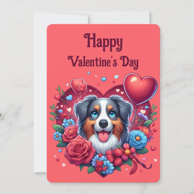 Valentine's Day - Australian Shepherd 5 -  Holiday Card (Front)