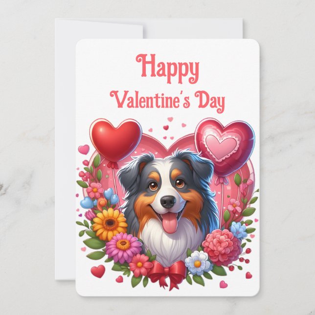 Valentine's Day - Australian Shepherd 6 -  Holiday Card (Front)