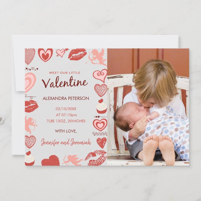 Valentines day baby announcement grey cupids (Front)
