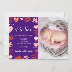 Valentines day baby announcement purple cupids