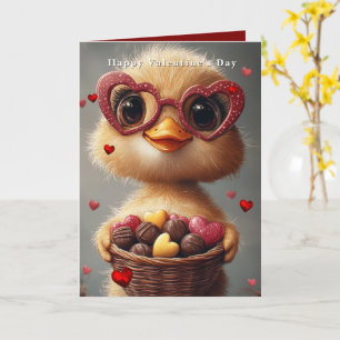 Valentine's Day Baby Duck Heart Glasses Card
