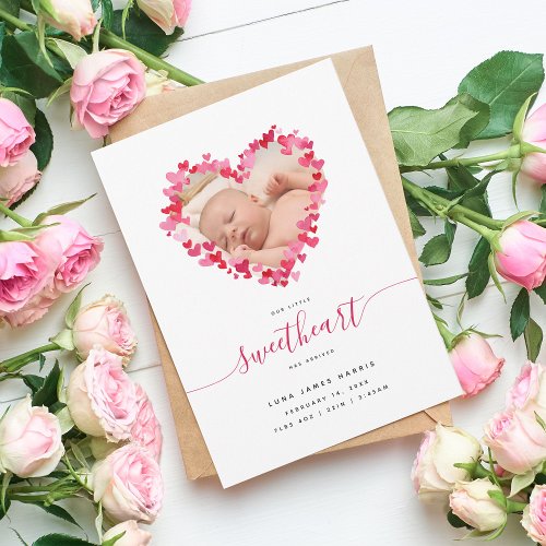 Valentines Day Baby Flat Announcement Card