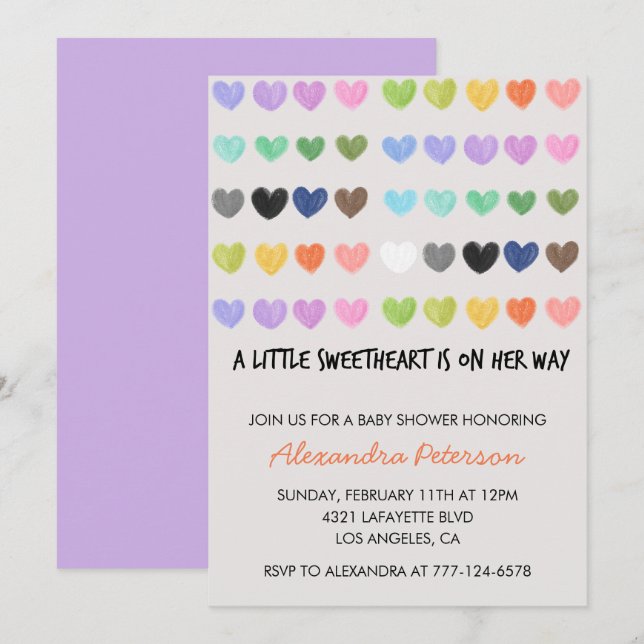 Valentines day baby shower colorful sweet heart invitation (Front/Back)
