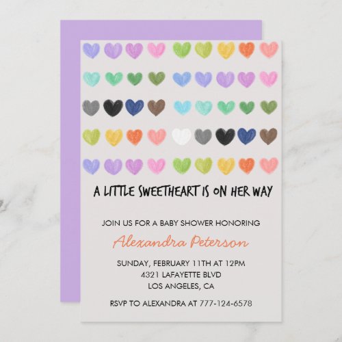 Valentines day baby shower colorful sweet heart invitation