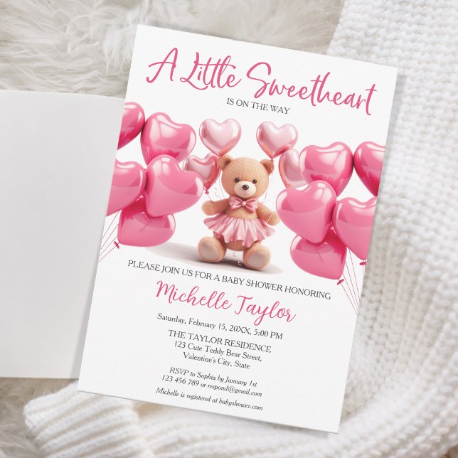 Valentine's Day baby Shower Cute Bear Sweetheart Invitation (valentine's bear baby shower)