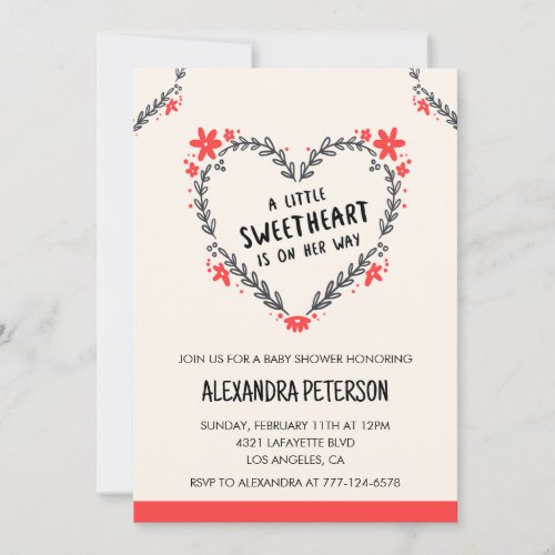 Valentines day baby shower floral heart invitation