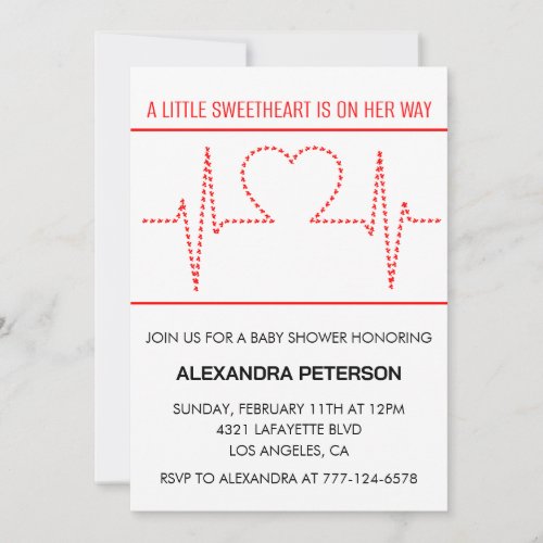 Valentines day baby shower heart beat red white invitation