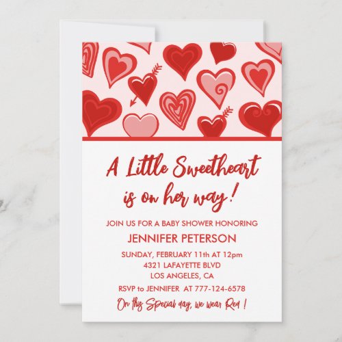 Valentines day baby shower invitation pink and red