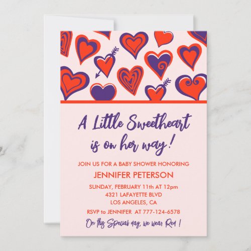 Valentines day baby shower little sweetheart girl invitation
