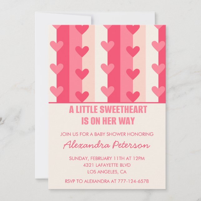 Valentines day baby shower modern pink hearts invitation (Front)