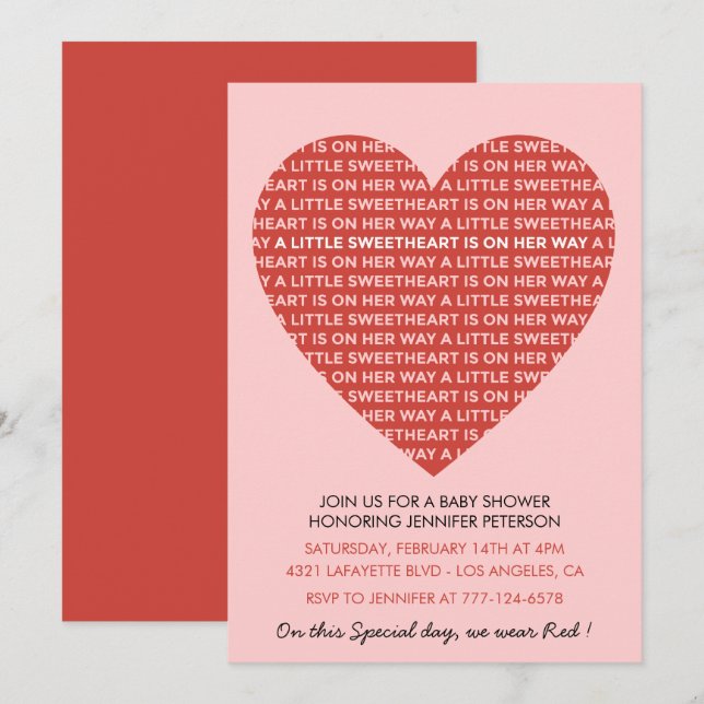 Valentines day baby shower Pink Red Big Heart Invitation (Front/Back)