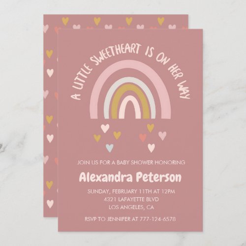 Valentines day baby shower rainbow hearts invitation