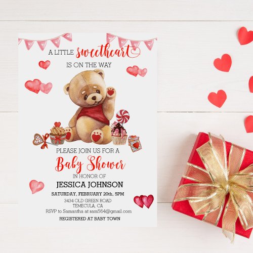 Valentines Day Baby Shower Teddy Bear Hearts Invitation