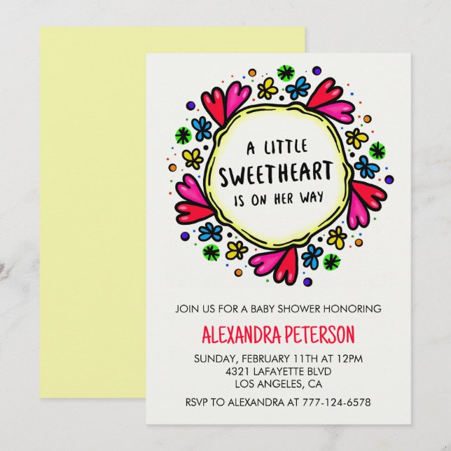 Valentines day baby shower whimsical heart invitation (Front/Back)