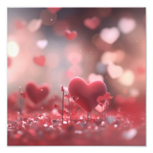 Valentines day background with pink hearts photo print