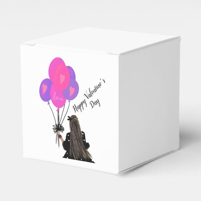 Valentines Day Balloon Chic Girl Illustration   Favor Boxes (Front Side)