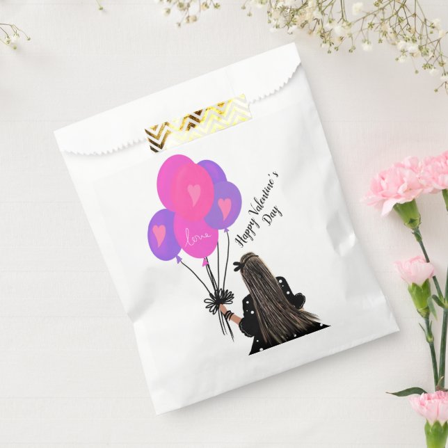 Valentines Day Balloon Chic Girl Illustration Pink Favor Bag (Sealed)