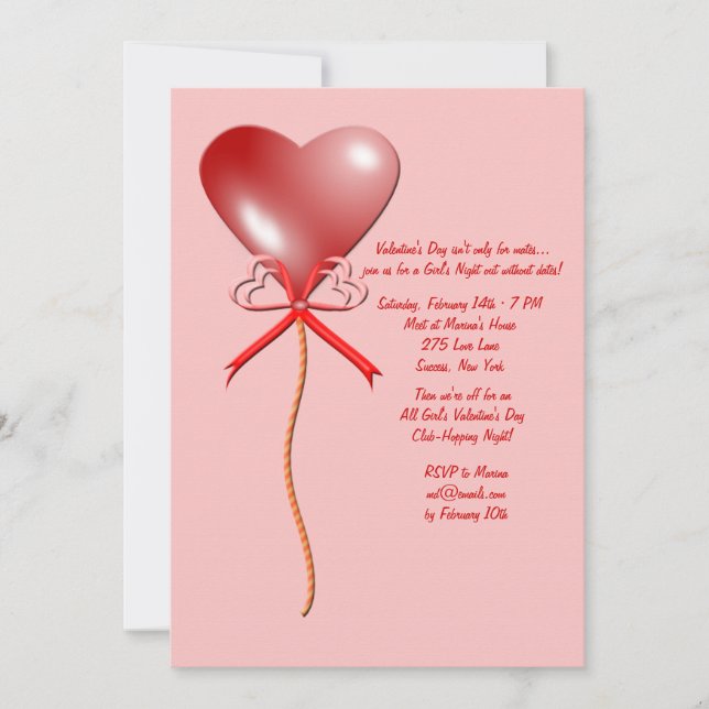 Valentine's Day Balloon Invitation (Front)