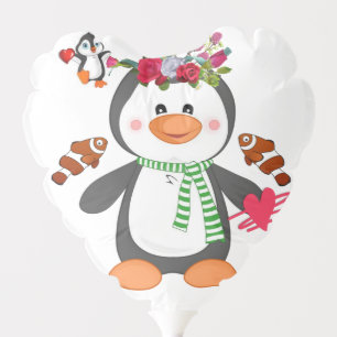 Valentine's Day Balloons Penguin Hearts