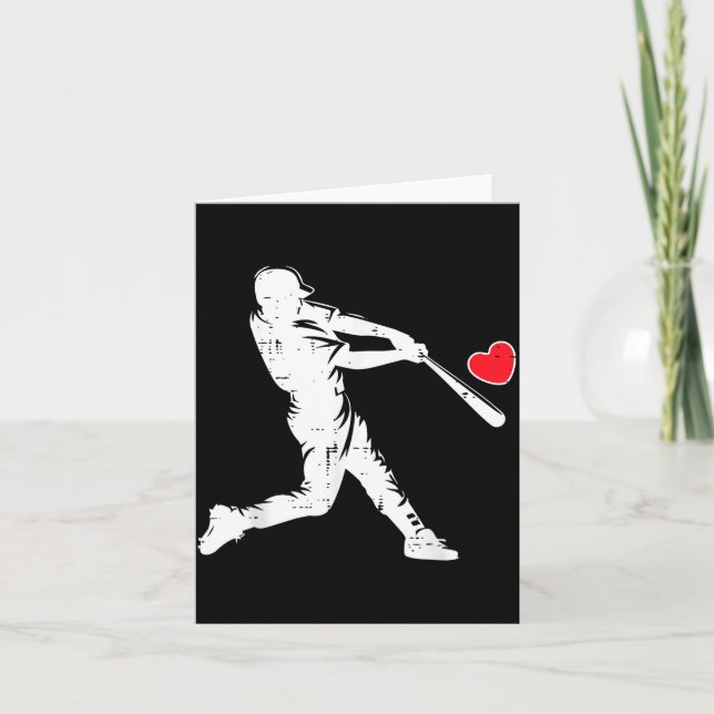 Valentines Day Baseball Batter Silhouette Heart Me Card (Front)